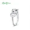 Santuzza 925 Sterling Silver Ring for Women Green Spinel White Cubic Zirconia Leopard Panther Rings Party Trendy Fine Jewelry 240510
