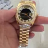 Mens kijkt naar nieuwe gouden 18k gouden mannen automatisch horloge vol diamant gezicht saffier stevige riem 36 mm 253G