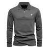 Polos masculins Mens Long Slive Mens Polo 100% Colon Couleur de couleur Solide Polo Casual