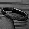 Bracelets de charme Mkendn Bracelet en cuir multicolore tissé à main minimaliste Men de boucle en acier inoxydable noir bijoux Homme Pulseras Y240510