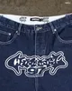 Retro Hip Hop Men Men Backgy Jeans Y2K Уличная одежда Негабаритная печатная печать синие низкорослые брюки для ног мода Harajuku Джинсовые брюки 240429