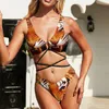 Tigre da bagno femminile Tiger e Flame Bikini Set Animali Anapt Bikini Surfing Design Trendy Femminile Abiti da spiaggia ad alto taglio
