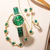 Montre-bracelets 6pcs dames mode décontracté étoile à ceinture numérique Quartz watch emerald coeur plein de boucles d'oreilles diamant collier Bracelet Bracelet Gift