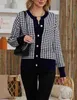 Women's Plus Size Sweaters women's cardigan sweater with button up short plaid sweater round neck long sleeved plaid knit top Fashion top