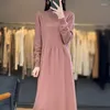 Casual Dresses RONGYI Merino Wool 2024 Autumn And Winter Dress Women's Clothes Half-High Neck Pullover Long Top Fashion Korean