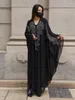 Casual jurken Qing MO 2024 Lente zomer lange lengte jurk vrouwen zware industrie genageld kralen v-hals chiffon fairy black zxf5084