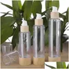 Garrafas de embalagem no atacado Novo garrafa de embalagem de bambu de bambu 20ml 30ml 50ml 80ml 100ml 120ml Bomba de vácuo vazia sem ar para maquiagem dr dhhto