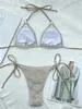 Frauen sexy 2 Stücke Anzug gestrickt Hohlkörpern Badeanzug Dreieck Tanga gepolstert Bikini Halfer Schnürung Badebade Rückenfreie Badeanzüge 240509