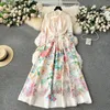 Lässige Kleider 2024 Frauen Vintage Long Dress Print A-Line Ruffen elegante Floralparty Damen Robe Vestidos