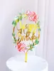 New Home Colored flowers Happy Birthday Cake Topper Golden Acrylic Birthday party Dessert decoration for Baby shower Baking suppli8280362