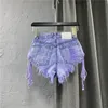 Foomned Purple Fashionable Sexy Low Rise Single Breas A-Line Denim Shorts avec pantalon de sangle 240509