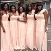 Sexy perzik een schouder bruidsmeisje jurken Long Chiffon Africa Plus size bruidsmeisje jurken 2017 bescheiden goedkope bruidsmeisjesjurken onder 293V