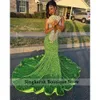 Mermaid verde scintillante Long Prom 2024 Crystal Rhinestone perline abito da festa di compleanno abito di ritorno a casa
