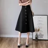 Spódnice panie elegancka moda duża brzeg długą czarną spódnicę ubrania dziewczęta koreańskie eleganckie swobodne faldas largas bpy7153