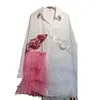 Robes décontractées de style européen Shirt Shirt Robe Femme 2024 Industrie lourde Coux de maillage à manches longues Fleur en trois dimensions