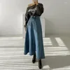 Jupes longues jupe femme denim de pace d'été dames A-line haute taille lâche bouton single y2k stt jambe vintage burr coreen 2024