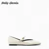 Casual Shoes Solid Belt Buckle Strap Shallow Leather Ballet Flats 2024 Summer Fashion One Word Pointed Toe All-Match