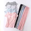 Struttura da donna Sleep Summer Stripe Women Sleep Lounge Sleap Wear Short Short Sheeved Set Set poliestere 3xl abiti da casa con petto imbottito