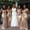 2021 Rose Gold paljetter brudtärna klänningar mantel sjöjungfrun V-ringning Långt glittrande formella klänningar skräddarsydda billiga paljetter Maid of Honor Dress 255f