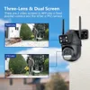 12MP 6K WiFi Kamera Açık Üç Lens Çift Ekran 8x Zoom CCTV Mini Video Cam Otomatik İzleme Güvenlik Koruma Gözetim 240506