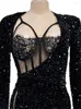 Sıradan Elbiseler Beypern Muhteşem Yansıma Sequin Maxi Elbise İki Parça Set Glam Rhinestone Dantel Bodysuit Sequins Slit Doğum Günü Kulübü