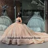 Sparkly Rose Gold Sweetheart Quinceanera klänningar Glitter Ball Glows Applicants Crystals Beads Sweet 15th Dress Prom Party