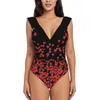 Dames badmode vallen harten zwart mesh zwempak één stuk backless sexy strand slijtage zomer badpakken Gravityx9 rood