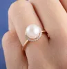 Fashion zirkoon Rose Gold Pearl Ring Charm Lady Elegant Girl Sieraden Cocktail Verjaardagscadeau US610 Cluster Rings1055730