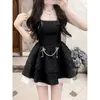 Grundläggande casual klänningar mexzt svart miniklänning kvinnor parti prom kawaii båge bandage en bit klänningar y2k koreansk sexig band bodycon a linje vestidos ny y240509