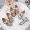 Mädchen Prinzessin 2024 Frühling Neue Kinder Lederschuhe, große Kinder Mode High Heels, kleine Babykristall -Einzelschuhe