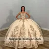 Nieuwe aankomst prinses Champane Quinceanera Dresses Ball 2023 Sweet 16 Dress Crystals Lace Appliques Verjaardag 15e feestjurk