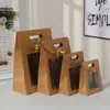 3 stcs Geschenkwikkeling 32/26/20/16cm Kraft Paper Portable Cadeaum Bag PVC Clear Window Packaging Bags voor kleine zakelijke verjaardagshaven Wrap