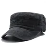 Boinas chapéus militares lavados vintage Classic Classic plana Top Solid Color Caps para homens Moda Casual Ajustável Gorras