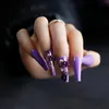 3d Purple Rose Decoration Faux Nails Gel de cercueil Extra Violets Faux Nails Appuyez sur des ongles avec la boîte 240430
