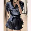 Les combinaisons pour femmes Rompers Denim Assuites pour femmes Tops Toison Contrus ContuSt Vintage Loose Wide Jam Shorts Rompers One Piece Offits Women Clothing Y240510