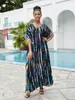 Sommer Casual Plus Size Kaftan Striped Print Batwing Sleeve House Kleid Frauen Strandkleidung Badeanzug Cover Up Outfit