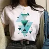 Koszulka damska Maycaur Summer Kobiety Geometria T-shirt Drukowane topy Harajuku 90S Vintage Białe koszulce Śliczne odzież graficzna żeńska swobodna t y240509