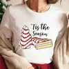 T-shirt féminin y2k court slves sunmmer t-shirt Tis the saison top camiseta mignon gâteau de Noël tr graphique t Merry de Noël cadeau tshirt y240509