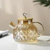 Water Bottles Glass Teapot With Bamboo Lid Kettle Heat-resistant Thicken Household Juice Flower Nordic Drinkware 1/1.5/1.8L