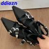 Casual Shoes Fashion Metal Buckle Footwear Black Women Flats 2024 Cross-tied Female Pointed Toe Shallow Ladies Flat With