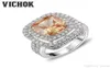 925 Sterling Silver Ring Square Stone Cut Ring Platinum kleur voor vrouwen Fijne mode sieraden bruiloft verloving Vichok9147158