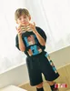 Camiseta de roupas impressas para desenhos animados para meninos, camiseta de manga curta com tule de renda xadrez 2pcs verão crianças roupas casuais z8043