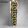 Party Dresses NoisyDesign Women bodycon 2 splits klänning kawaii avokado blommor mönster lång sommar ärmlös nattklubb ropa mujer verano