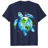 Women's T-Shirt Earth Day is here restoring the art of Earth turtles saving the Earth T-shirts cute environmental protection graphics T-top Y240509