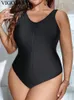 Vigojany Black Strabled Plus Size Swimwear Женщины -молния на молнии большой купальный купальный купальный купальный костюм.