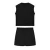 Women's Two Piece Pants 2 Pcs/Set Women Tops Shorts Suit Solid Color Deep Crotch O Neck Breathable Casual Simple Loose Type Sleeveless