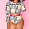 Women's Swimwear 2024 New Long sleeved High Waist Womens Split Swimsuit Bikini Blue White Black Swimsuit