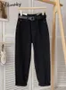 Jeans pour femmes Yitimoky Classic for Women High Waited Office Dames Black With Belt Korean Fashion 2024 Pantalon denim