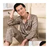 Men'S Sleepwear Mens Designer Pajamas For Men Set Pijama Long Sleeve Sleep Tops Trousers Wear Thin Ice Silk Pajama Drop Delivery Appa Dhbjq