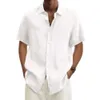Männer Baumwollwäsche Herren Shortsleeved Shirts Sommer Festkörper -Turnen Callar Casual Beach Style Plus Size Tops 240506